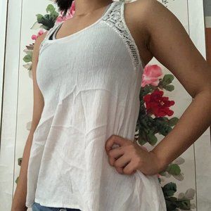 L.E.I. white racerback tank with lace detailing